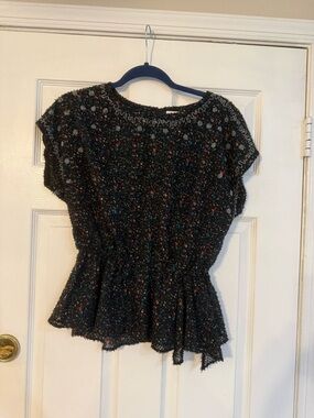 Anthropologie Isani Black  Multicolor Tweed Peplum Blouse